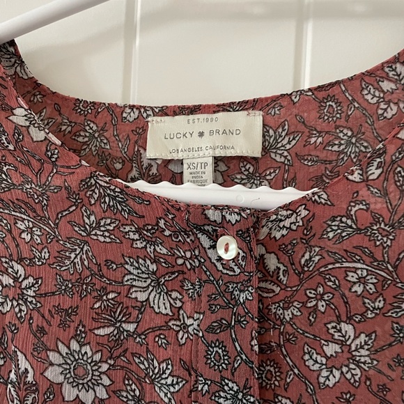 Lucky Brand, Pink/red floral boho flowing blouse - Picture 3 of 6